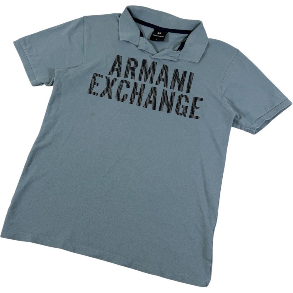 Armani‎ Exchange AX Men's Logo Polo Shirt Light Blue Short Sleeve Size L